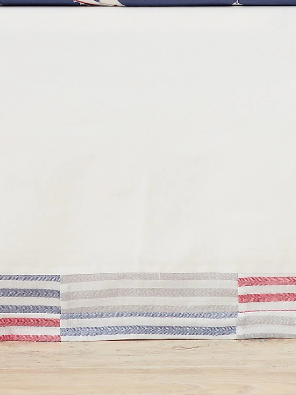 Pottery Barn Cole Crib Skirt Stripes Red White Blue Gray Nursery Organic Cotton